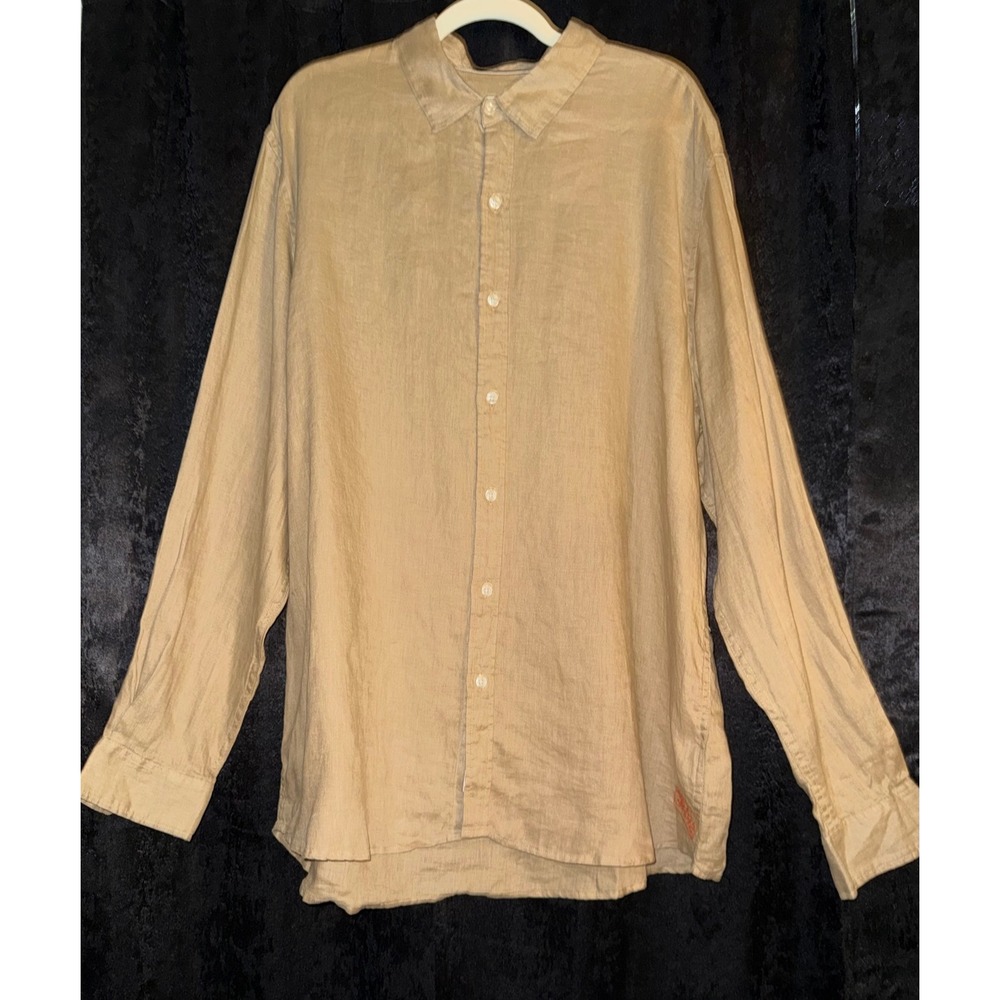 Scotch & Soda Amsterdam Mens XXL Tan Linen Long Sleeve Regular Fit Shirt NWT